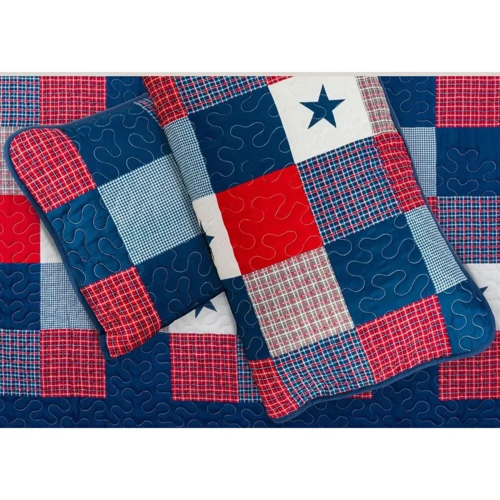 Lavish Home Twin 2-Piece Patriotic Americana Stars Patchwork Quilt Twin Set